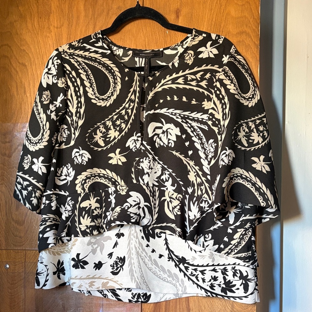 BCBGMAXAZRIA Paisley Peplum Blouse